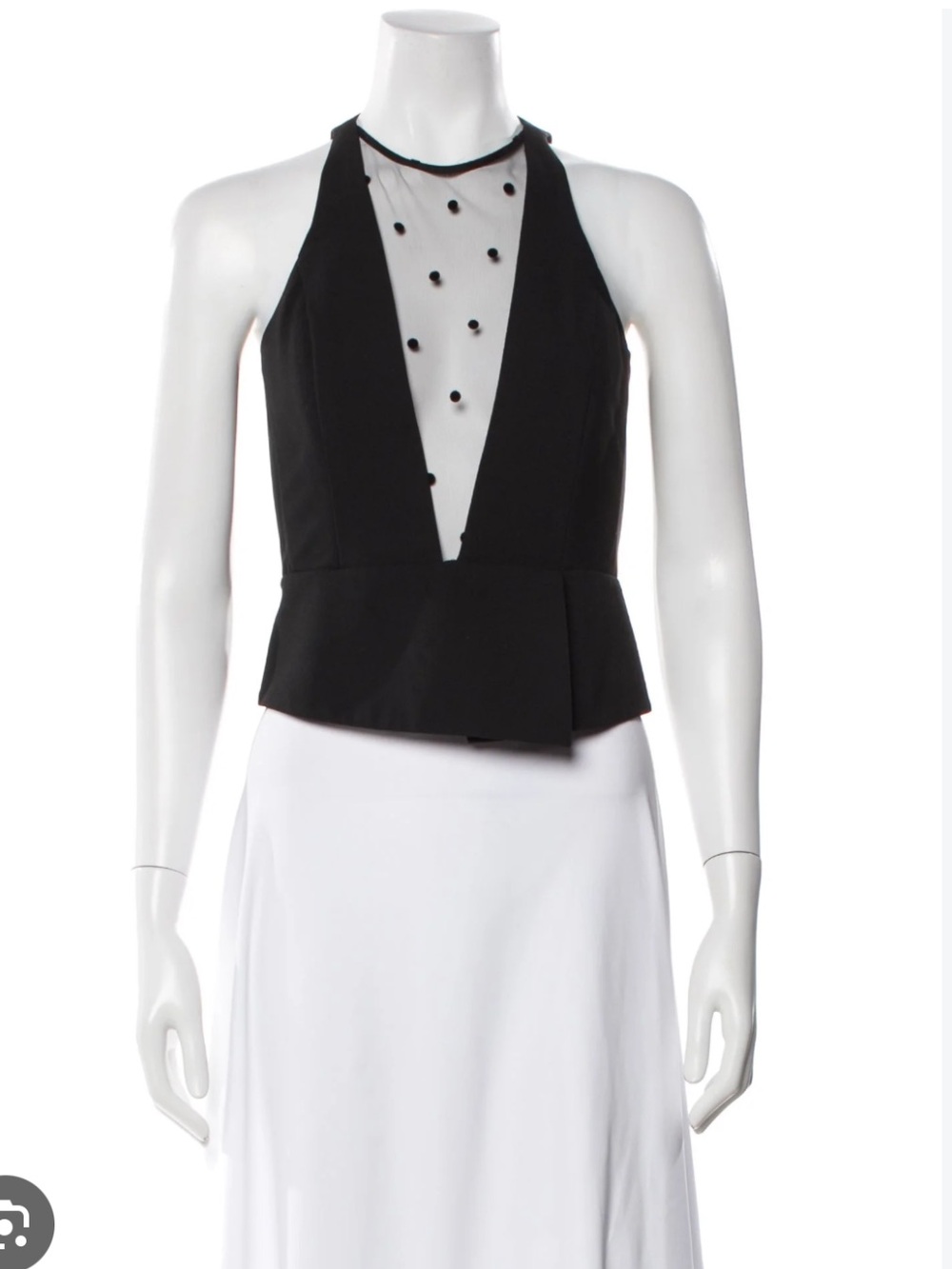 Michelle Mason 4 Black Mesh Inset Halter Peplum Top